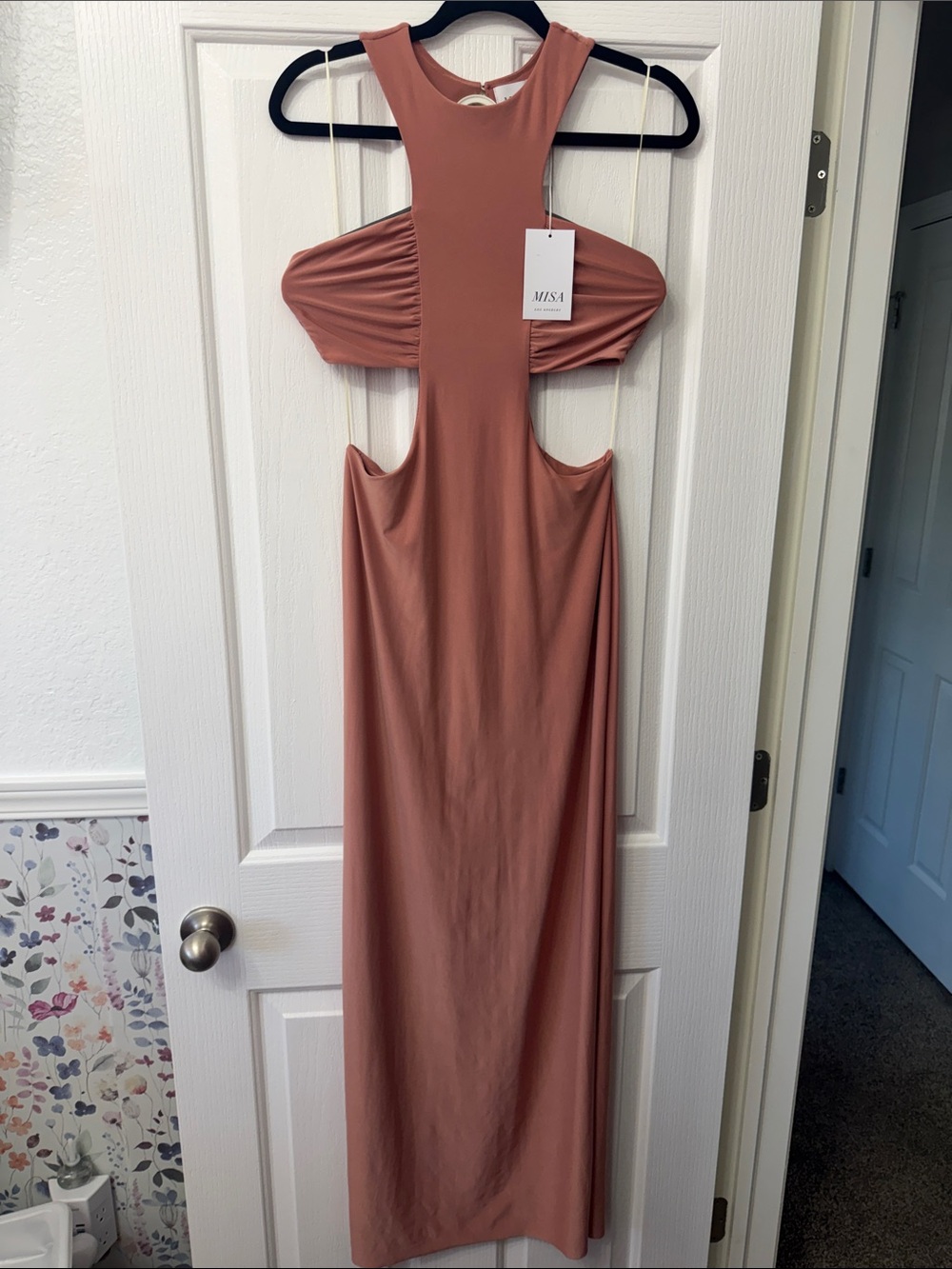 Misa Los Angeles Rust Backless Cutout Maxi Dress